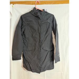 Eddie Bauer Rain Jacket Womens Medium Black Coat Hiking Nylon Waterproof Parka